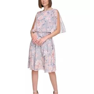 Jessica Howard Floral Midi Dress in Light Pink and Gray